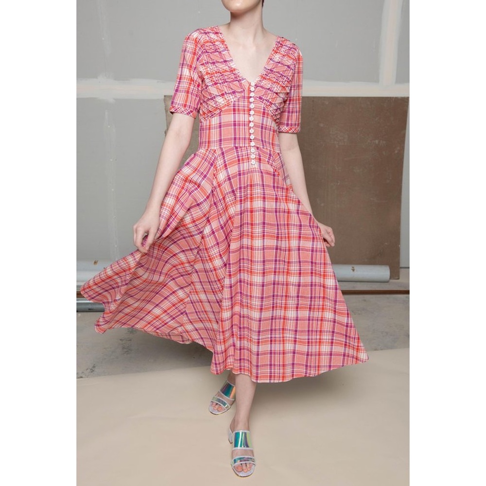No. 6 Paola Circle Dress Red Purple Plaid - Size 1 (XS or Small)
